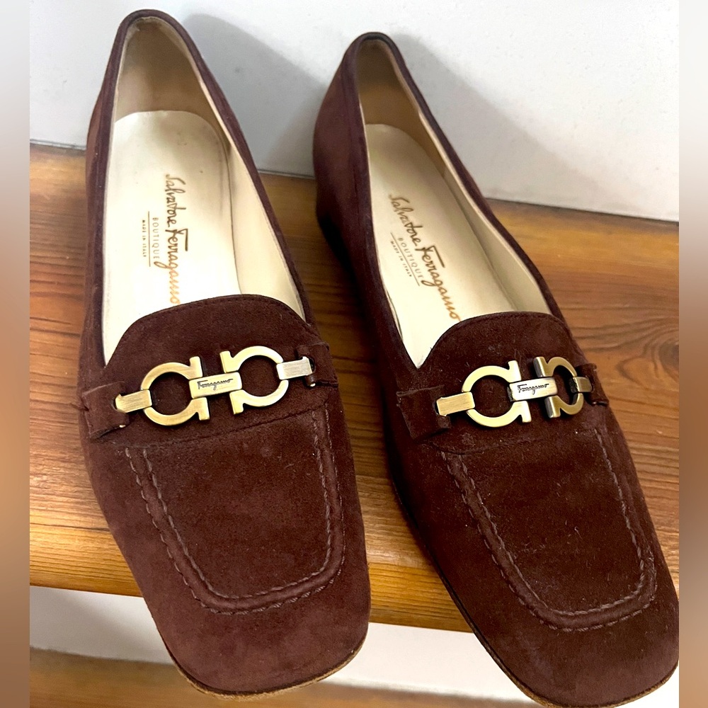 Salvatore Ferragamo Brown Suede Wedge loafers
